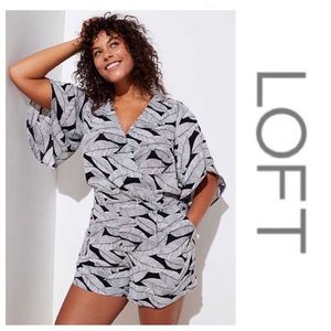 LOFT Black & White Leaf Print Short Jumpsuit